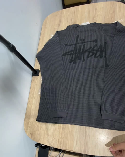 Stussy 華夫格 長袖 水洗黑 M