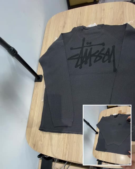 Stussy 雙面 Logo 華夫格 長袖 水洗黑 M