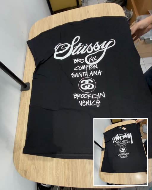 Stussy 世界巡迴 黑色 短袖 L