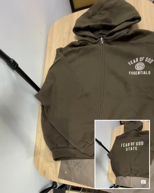 Essentials 24FW State 正面小圖 重磅 連帽外套 棕色 S