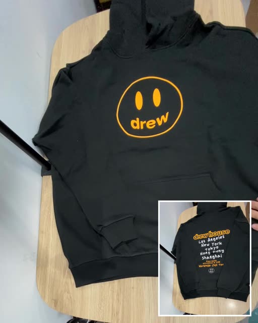 Drew House 26 城市標語 空心笑臉 黑 帽T S